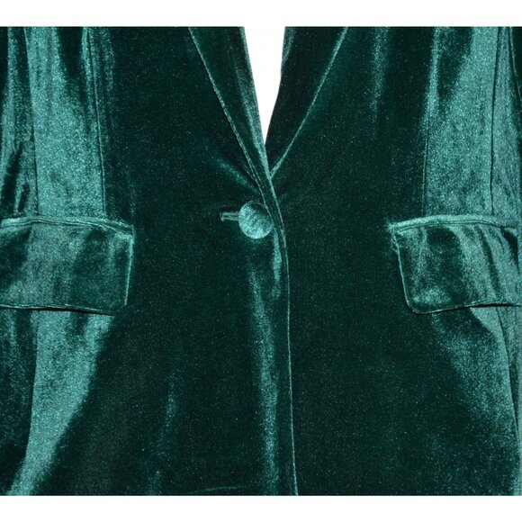 Cato Womens Holiday Green Velvet One Button Blazer Size S Pockets Christmas - Picture 3 of 10